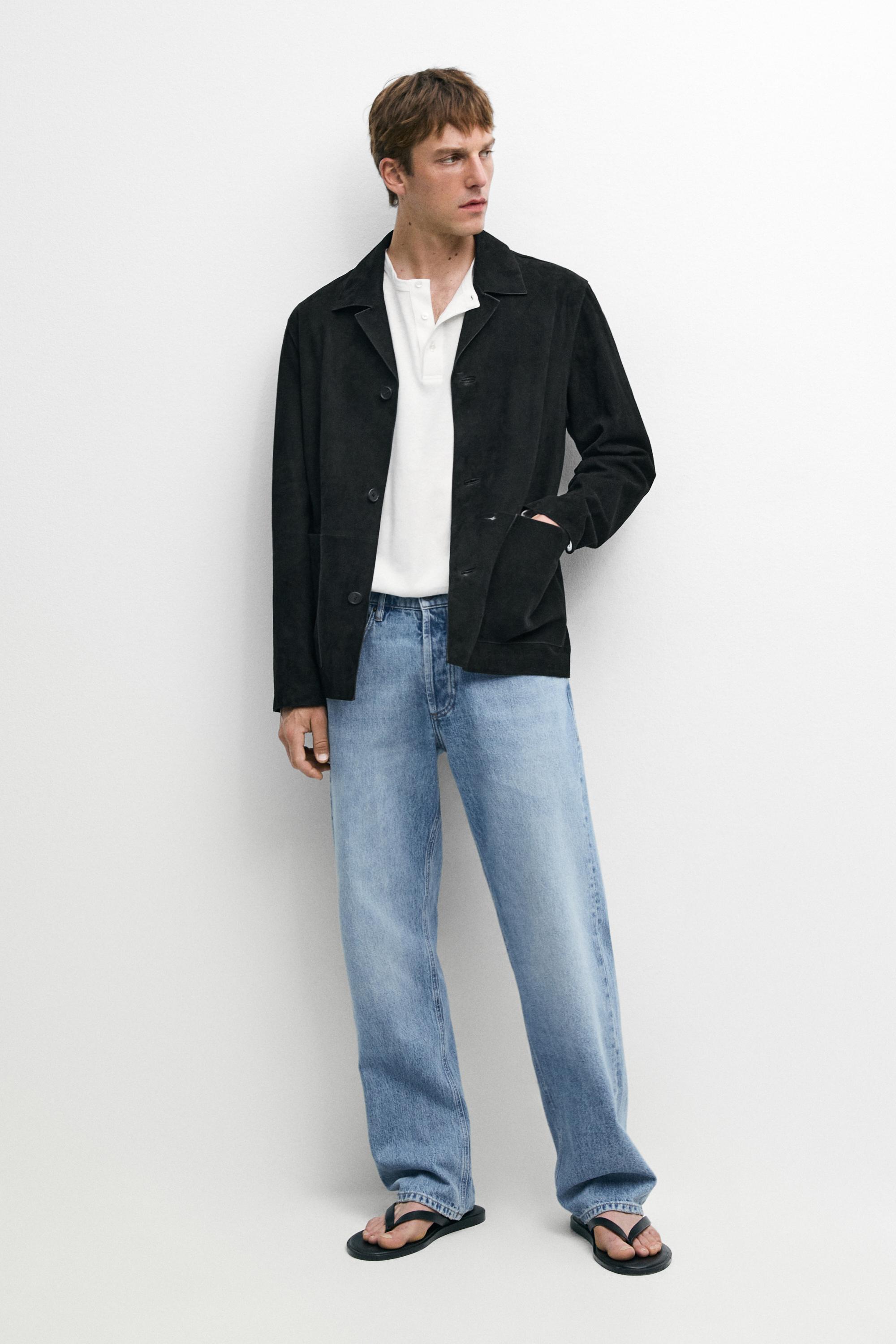 Blouson avec poches en cuir finition daim